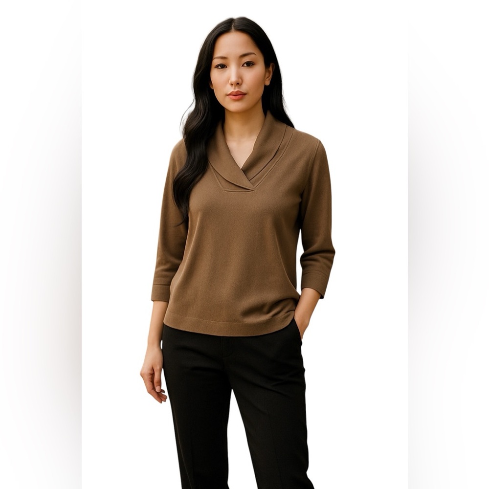 Knit Sweater Shawl Collar Dolman Sleeve Brown, Please See Measurements for Size